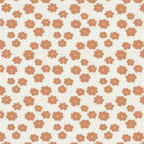 Daisies and hearts seventies style retro flower blossom sweet girls print rust orange beige SMALL