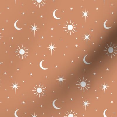 Mystic magic Universe sun moon phase and stars sweet dreams night baby nursery retro seventies orange