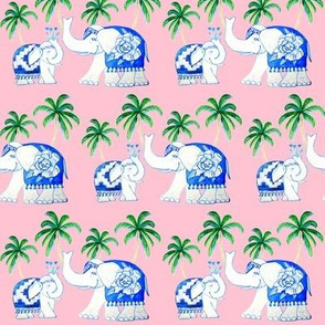 Chinoiserie elephants on pink with palms