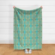 turquoise tile coral mint Neo Art Deco  table runner tablecloth napkin placemat dining pillow duvet cover throw blanket curtain drape upholstery cushion duvet cover wallpaper fabric living decor clothing shirt 