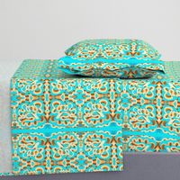 turquoise tile coral mint Neo Art Deco  table runner tablecloth napkin placemat dining pillow duvet cover throw blanket curtain drape upholstery cushion duvet cover wallpaper fabric living decor clothing shirt 