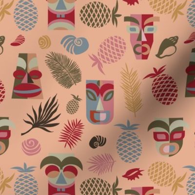 tiki masks on peach | small scale