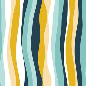 Small scale // Tropical stripes // white aqua and yellow vertical large lines