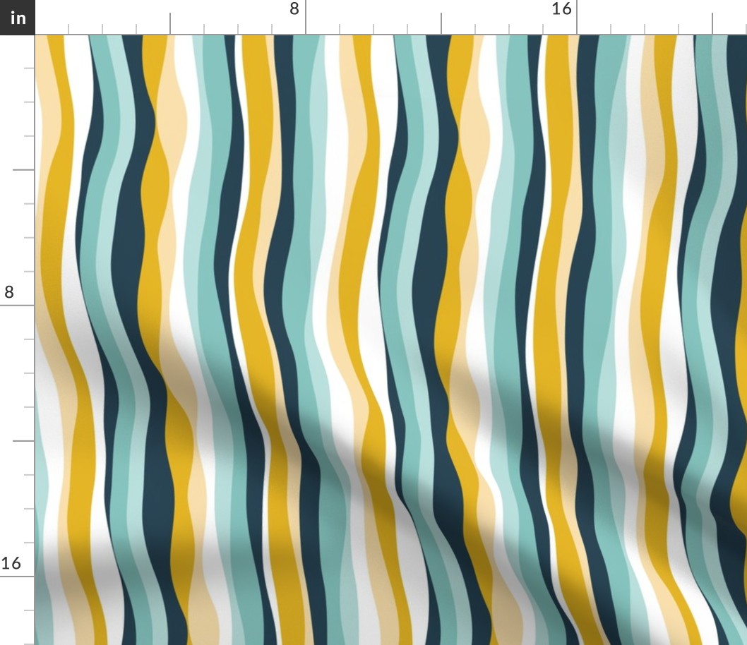 Small scale // Tropical stripes // white aqua and yellow vertical large lines