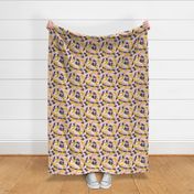 Small scale // Surrealistic tropical Dachshund bananas // pastel pink background navy blue dogs and banana fruit leaves