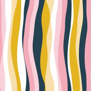 Small scale // Tropical stripes // white pinks and yellow vertical large lines