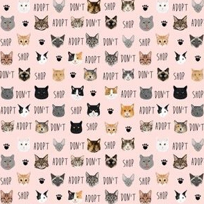 SMALL adopt don't shop cat fabric - rescue cat fabric , cat adoption fabric, cats - pink