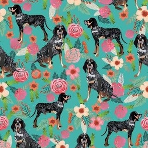 coonhound floral fabric - bluetick coonhound fabric - turquoise