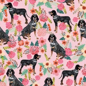 coonhound floral fabric - bluetick coonhound fabric -pink