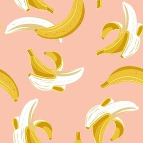 Small scale // Flying bananas // flesh coral background yellow fruit