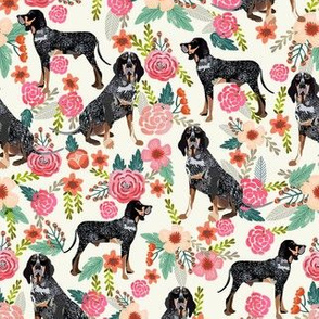 coonhound floral fabric - bluetick coonhound fabric - cream