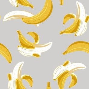 Small scale // Flying bananas // grey background yellow fruit