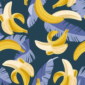 Small scale // In the shade of banana trees // navy blue background indigo blue leaves