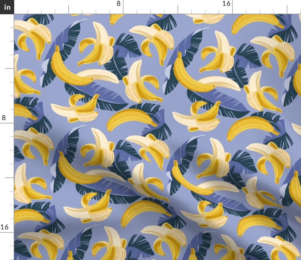 Small scale // In the shade of banana trees // indigo blue background violet and navy blue leaves