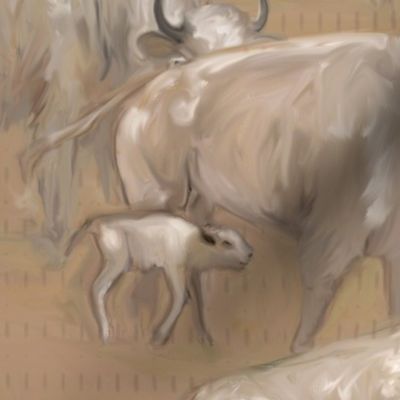 White Spirit Buffalo Bison Herd on Dashed Texture