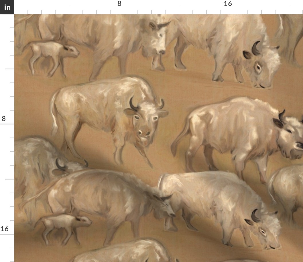 White Spirit Buffalo Bison Herd on Faux Linen Texture
