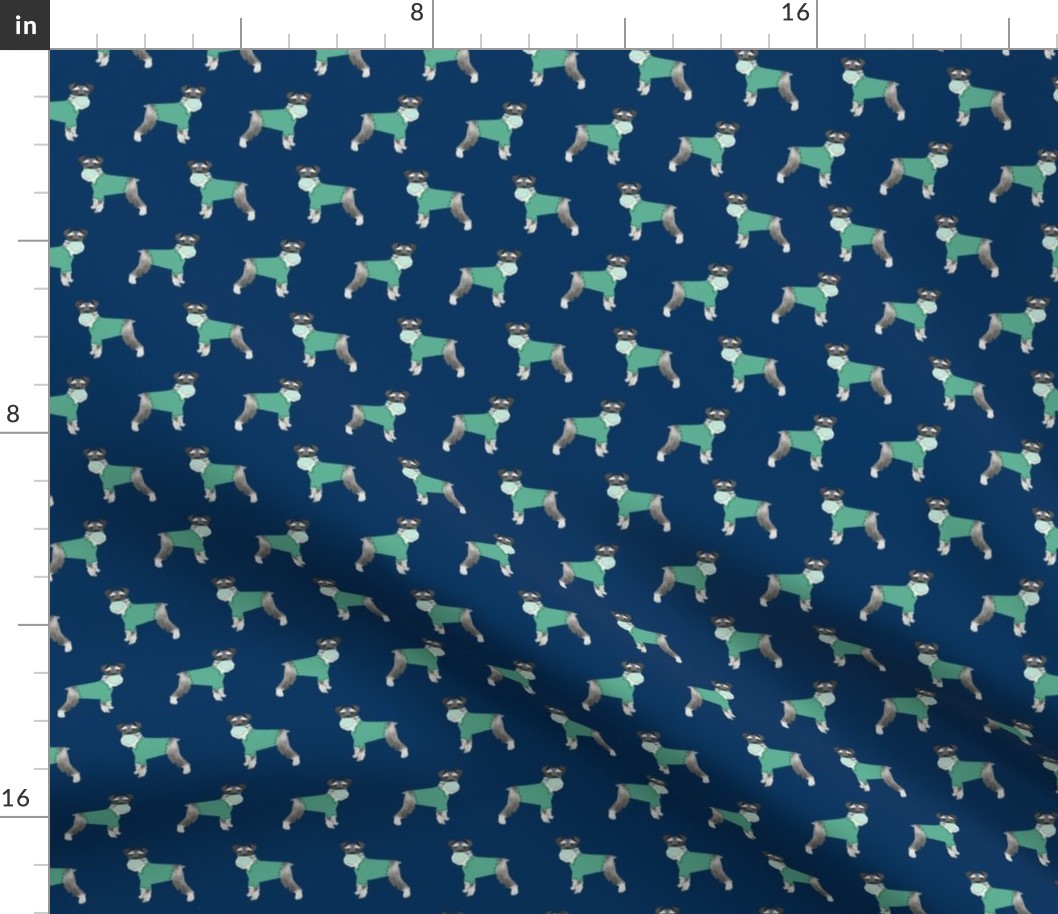 schnauzer scrubs fabric - vet fabric - navy