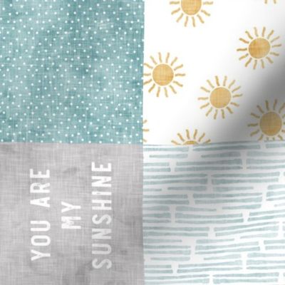 (4" scale) You are my sunshine wholecloth - suns patchwork -  grey, blue, and gold (90) - LAD20BS