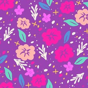 Pastel Pink Florals on Bright Purple