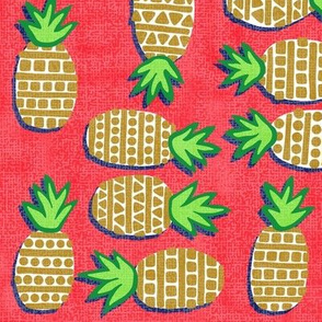 Pineapples on Red - Textured