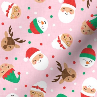 holiday gang - Christmas Holiday - snowman, reindeer, elf, santa, mrs claus - pink - LAD20