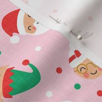 holiday gang - Christmas Holiday - snowman, reindeer, elf, santa, mrs claus - pink - LAD20
