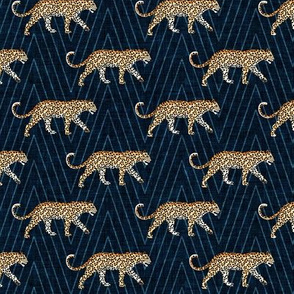 (small scale) Leopards - walking - dark blue - chevron - LAD20