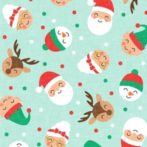 holiday gang - Christmas Holiday - snowman, reindeer, elf, santa, mrs claus - mint - LAD20