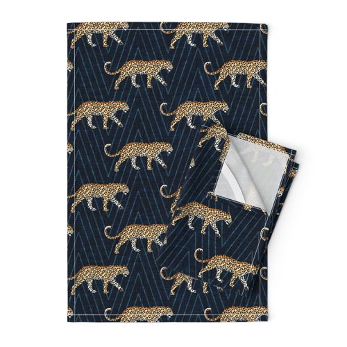 Leopards - walking - dark blue - chevron - LAD20