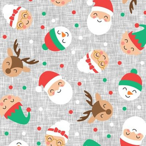 holiday gang - Christmas Holiday - snowman, reindeer, elf, santa, mrs claus - grey - LAD20