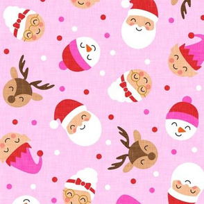 holiday gang - Christmas Holiday - snowman, reindeer, elf, santa, mrs claus - red/pink - LAD20
