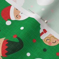 holiday gang - Christmas Holiday - snowman, reindeer, elf, santa, mrs claus - green - LAD20 