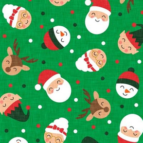 holiday gang - Christmas Holiday - snowman, reindeer, elf, santa, mrs claus - green - LAD20 