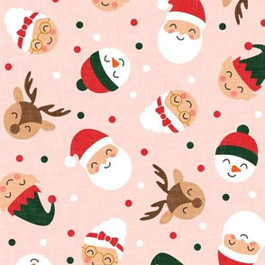 holiday gang - Christmas Holiday - snowman, reindeer, elf, santa, mrs claus - pink/dark green - LAD20