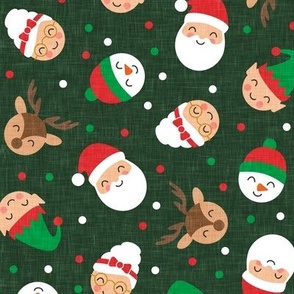 holiday gang - Christmas Holiday - snowman, reindeer, elf, santa, mrs claus - dark green - LAD20