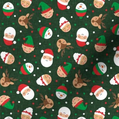 (small scale) holiday gang - Christmas Holiday - snowman, reindeer, elf, santa, mrs claus - dark green - LAD20