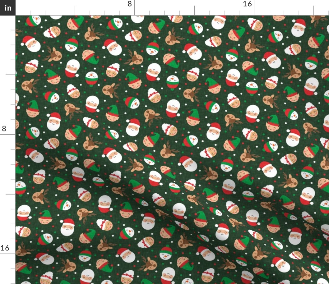 (small scale) holiday gang - Christmas Holiday - snowman, reindeer, elf, santa, mrs claus - dark green - LAD20