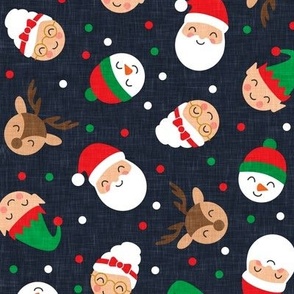 holiday gang - Christmas Holiday - snowman, reindeer, elf, santa, mrs claus - navy - LAD20