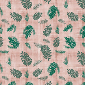 Pinecones and Pine Needles Winter Wonder- Rose and Emerald- Regular Scale