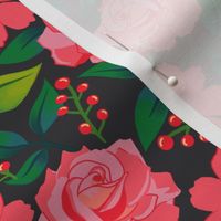 Pink Flowers and Blades on Dark Grey