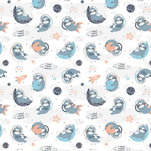 Space Sloth - white grey blue SMALL