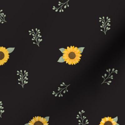 Sunflower Ditzy Pattern, on black