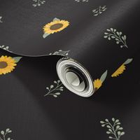 Sunflower Ditzy Pattern, on black