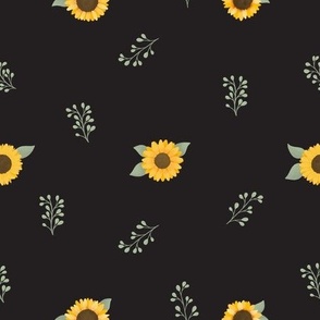 Sunflower Ditzy Pattern, on black