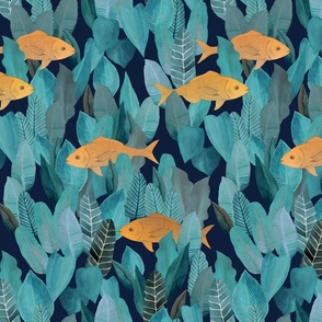 Forest of Fish {Blue/Gold}