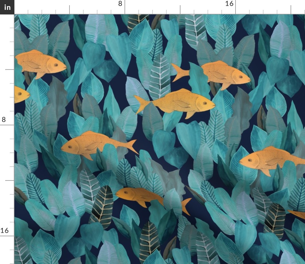 Forest of Fish {Blue/Gold}