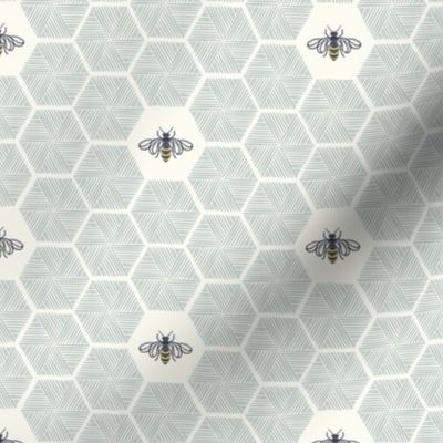Bees Stitched Honeycomb - Medium - Light Blue - 