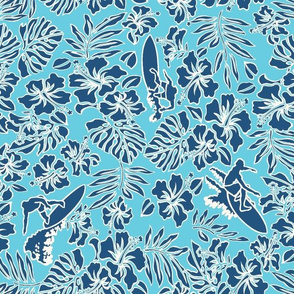 Summer Sports Hawaiian Hibiscus Surfer - Aqua