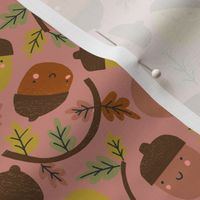 Acorns & Autumn Leaves - pink