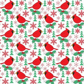 small cardinals with holly snowflakes trees